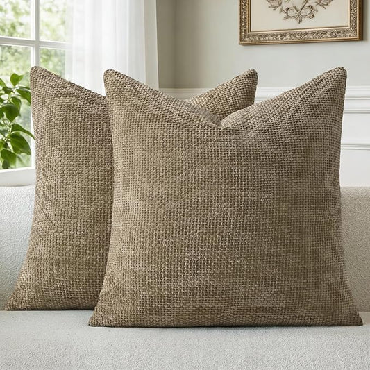 a moment Brown Chenille Throw Pillow Covers 16x16 Inch Pack of 2 Modern Decorative Throw Pillow Covers Farmhouse Cross Covers Home Decor for Sofa Bedroom Living Room