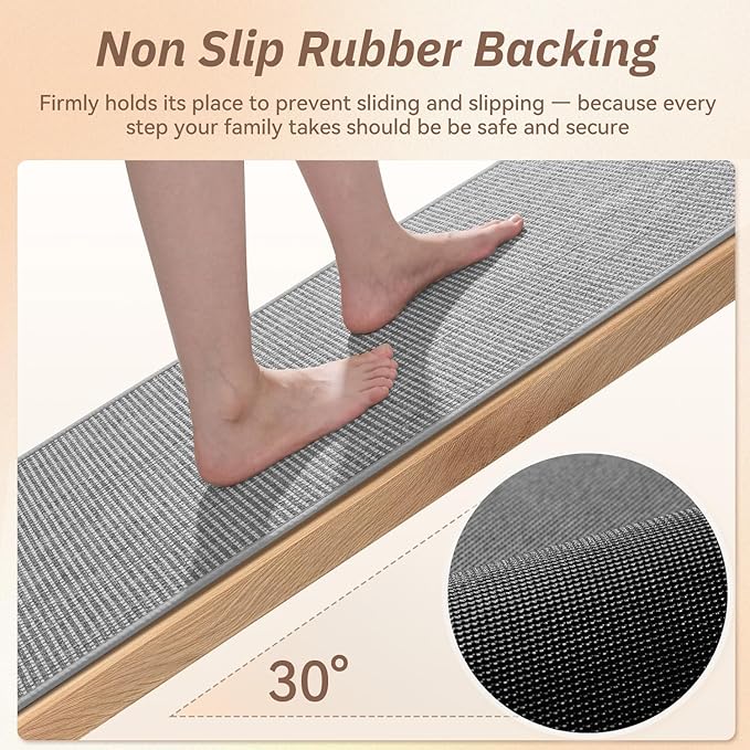 PADOOR Kitchen Rug Sets Non Slip, Washable Kitchen-Mats for Floor Absorbent Runner Rug for Kitchen, Kitchen Floor Mat for Hallway Laundry 17"x30"+17"x47" Grey