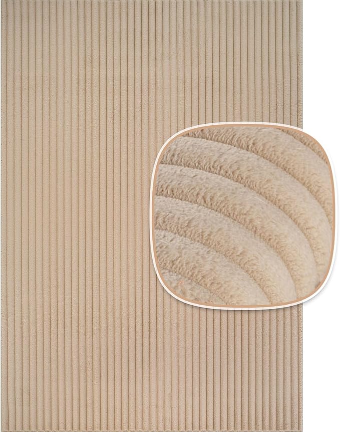 Beverly Rug Non Slip Area Rug 4 x 6 Modern Durable Ultra Soft Ribbed Indoor Rugs for Living Dining Room Office Stain Resistant Non Shedding Casual Easy Shag Indoor Carpet Beige 4x6