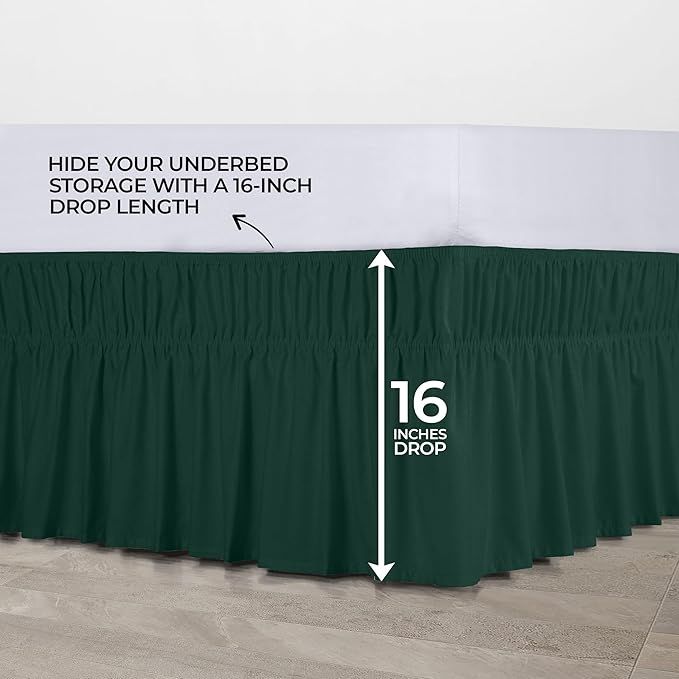 Utopia Bedding Queen Elastic Bed Ruffle - Easy Wrap Around Ruffle - Microfiber Bed Skirt with Adjustable Elastic Belt 16 Inch Tailored Drop - Hotel Quality Bedskirt, Fade Resistant (Queen, Emerald)