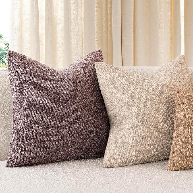 Foindtower Decorative Textured Boucle Throw Pillow Covers Accent Solid Pillow Cases Neutral Soft Cozy Couch Cushion Case for Chair Sofa Bedroom Living Room Home Decor 26x26 Inch,1PC,Dark Purple
