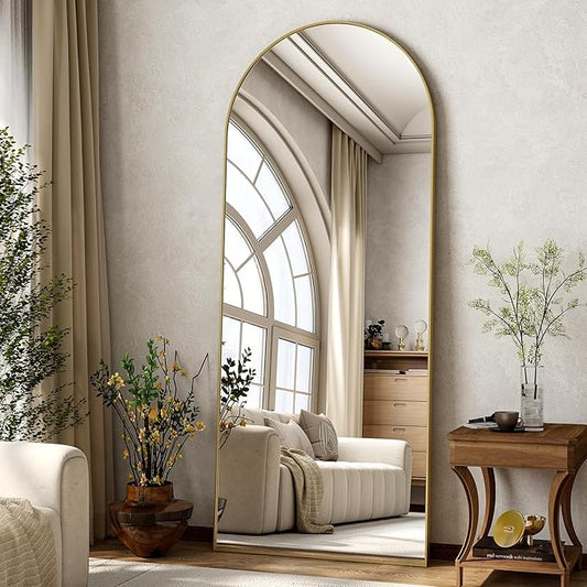 HARRITPURE 68"x22" Arched Full Length Mirror, Free Standing/Hanging/Leaning Full Body Mirror with Stand, Large Modern Arch Floor Mirror for Bedroom Cloakroom,Gold