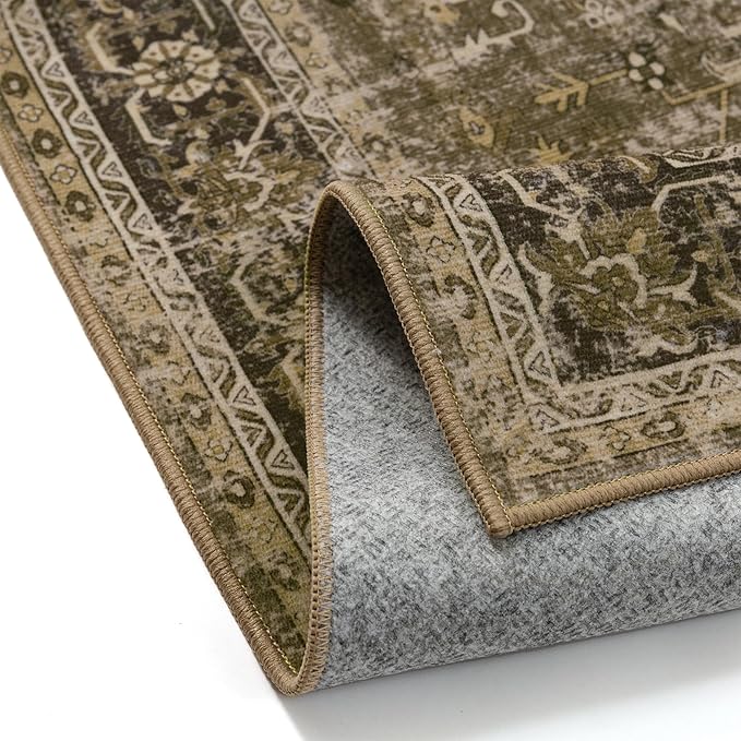 PureCozy Hallway Runner Rug 2x6 Washable Brown Vintage Distressed Long Runner Oriental Soft Thin Indoor Carpet Non Slip Low Pile Throw Rug for Kitchen Bedroom Laundry Bedside Entryway