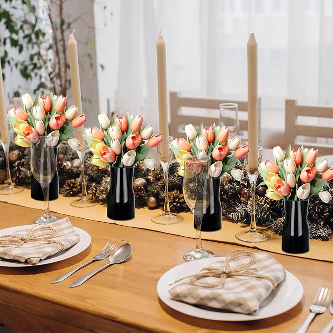 Black Glass Vases for Flowers-Clear Glass Vase for Centerpieces Large Vases for Flowers Dried Flower Home Decor Living Room Kitchen Office Wedding (Black)