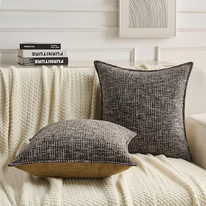 FUTEI Coffee Decorative Throw Pillow Covers 16x16 Inch Set of 4,Soft Chenille Tweed Textured Cushion Case,Modern Home Decor for Couch Bed Living Room