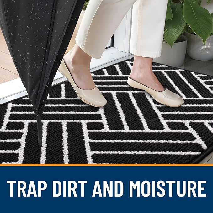 OLANLY Indoor Door Mat, 32x20 Inch, Dirt Resistant and Absorbent, Non-Slip Rubber Backing Floor Mats, Easy Clean Low-Profile Doormat for Entryway, Front Door, and Inside Entrance, Deep Black