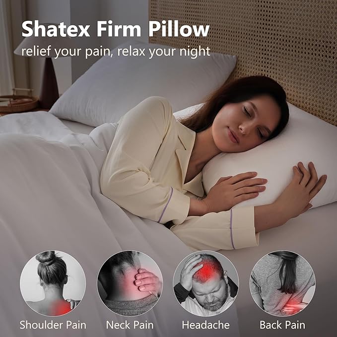 Shatex Firm Pillow, Stiff Standard Bed Pillow 26 x 20inch, Adjustable for Neck Pain Relief，Back Pillow Provide Strong Support for Stomach & Side Sleepers