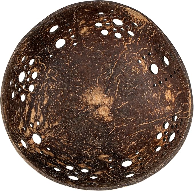 Restaurantware-Coco Casa 5.1 x 2 Inch Coconut Shell Candle Holders, 10 Reusable Tealight Holders - Candle Not Included, Sun Pattern, Brown Coconut Bowls For Candles, Handcrafted