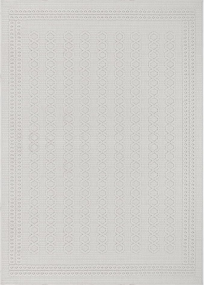 Luul Home Micro Loop Indoor Rug White 5x7 Boho Geometric Neutral Area Rugs for Living Room Soft Luxury Modern Low and High Pile Durable Stain Resistant Non-Shedding Indoor Area Carpet 5 x 7