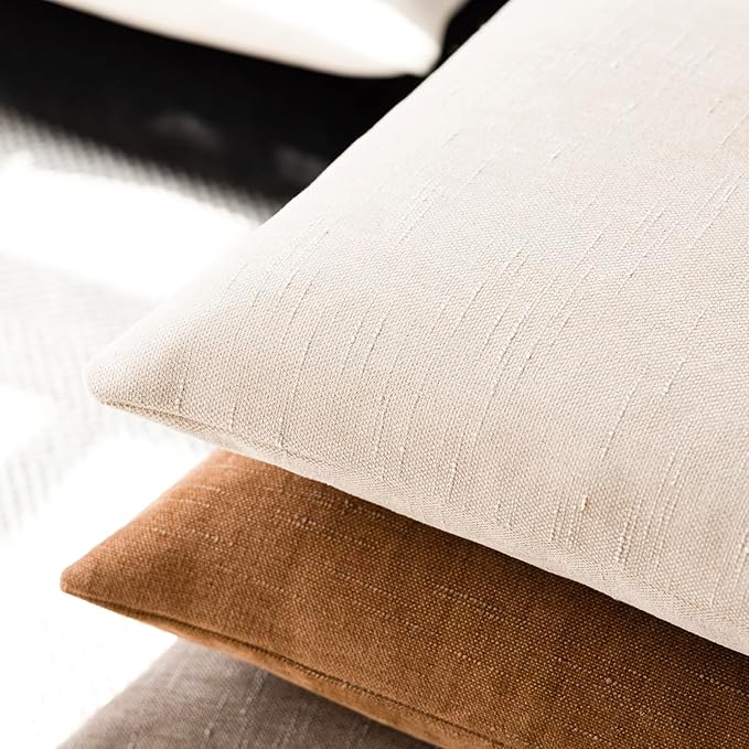 Foindtower Pack of 2 Soft Textured Throw Decorative Pillow Covers Lumbar Accent Solid Cushion Cover Cozy Neutral Farmhouse Pillow Case for Couch Sofa Bedroom Living Room 12x24 Inch, Light Beige