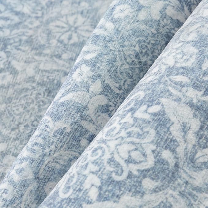PureCozy Blue 4x6 Area Rug Washable Entryway Office Vintage Carpet Indoor Non Slip Small Low Plie Thin Bedroom Kitchen Rug Retro Accent Throw Living Dining Room Bathroom