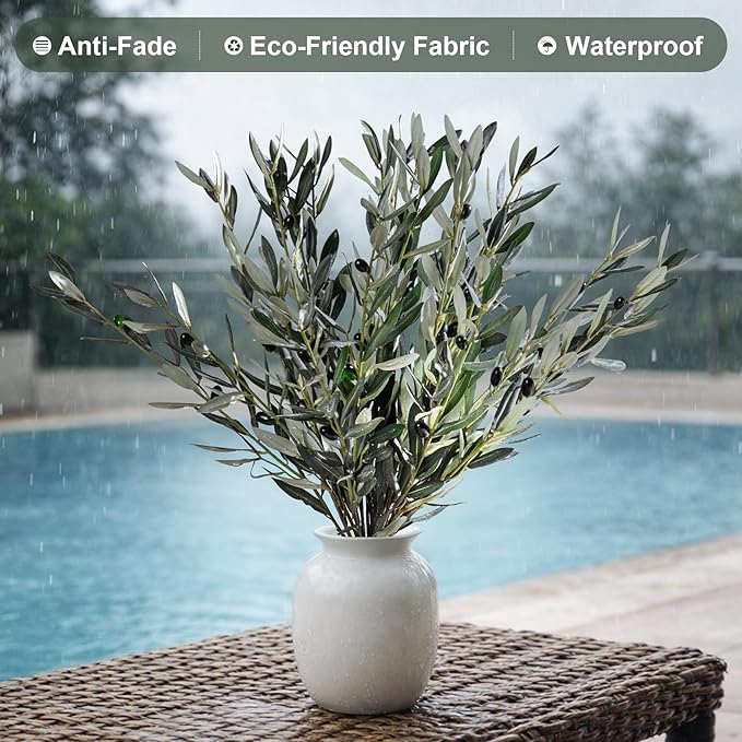 8PCS Premium Artificial Olive Branches for Vases - Realistic PU & Silk Faux Greenery Stems, 3 Sizes, Bendable Wire Stems, Low Maintenance Home/Office/Holiday Decor(No Vase