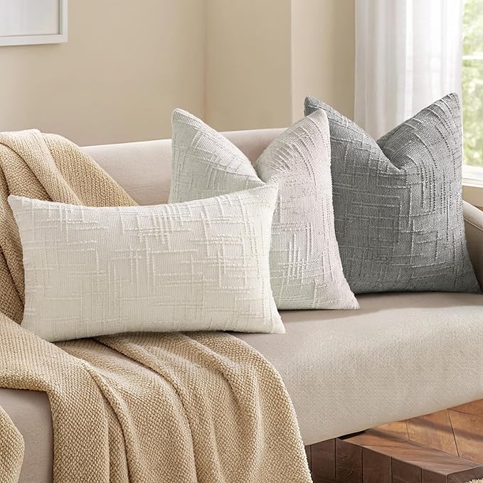 decorUhome Neutral Grey Chenille Euro Sham Throw Pillow Covers 26x26 Set of 2 Textured Slubby Couch Pillow Covers Farmhouse Accent Modern Neutral Decorative Pillow Cases for Bed Sofa Living Room