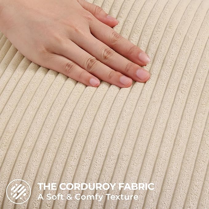 Mecatny Corduroy Decorative Throw Pillow Covers 16x16 Set of 2 for Sofa Living Room, Soft Neutral Boho Couch Pillow Covers for Home Decor, Beige