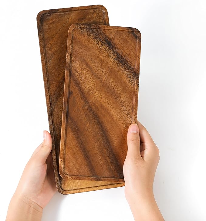 Premium Quality Durable Walnut Long Rectangular Wooden Plate 10"-100% Natural Wood Serving Plate for Coffee Table-Great Home Decor Platter for Breakfast & Dining