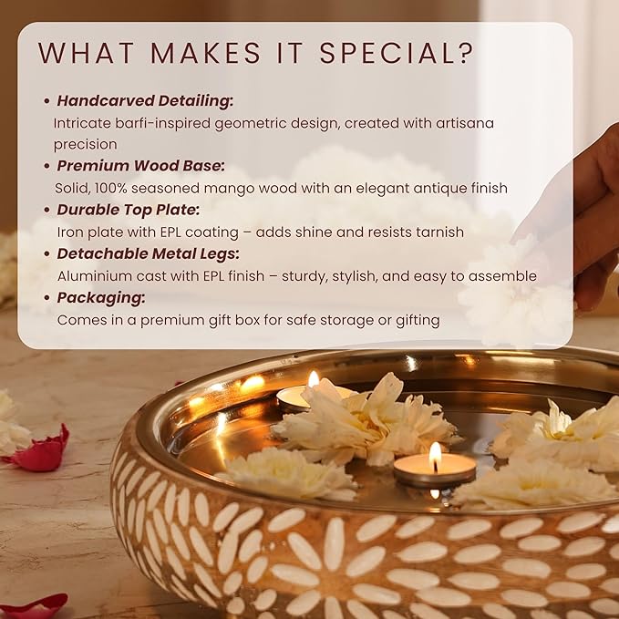 RITUALISTIC Vrinda Wooden Urli for Flower Decoration | Wooden Urli Bowl for Home Decorations Kitchen Décor Bowl for Decoration Perfect for Festive Occasion & Valentine's day gift