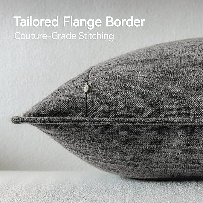 a moment Linen Pillow Covers Set of 2,Boho Farmhouse Throw Pillowcases Neutral Textured Decorative Covers for Couch Sofa,Soft Linen Blend Accent Case Cushion Living Room Home Decor 26"x26"Rustic Gray