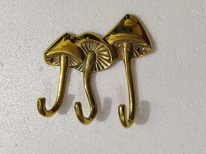Brass Mushroom Wall Hook Sculpture Unique Decorative Hook for Home Office and Restaurant Decor