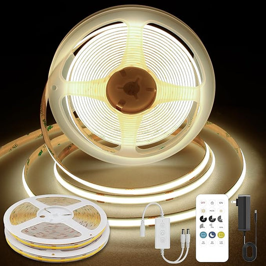 COB LED Strip Lights Natural White,24V Dimmable led Light Strip KIT with Remote and app Control,4000K 32.8FT/2 * 5m 8mm Wide Ra>90 Cuttable Flexible Strip Lights for Bedroom,Wardrobe,Cabinet