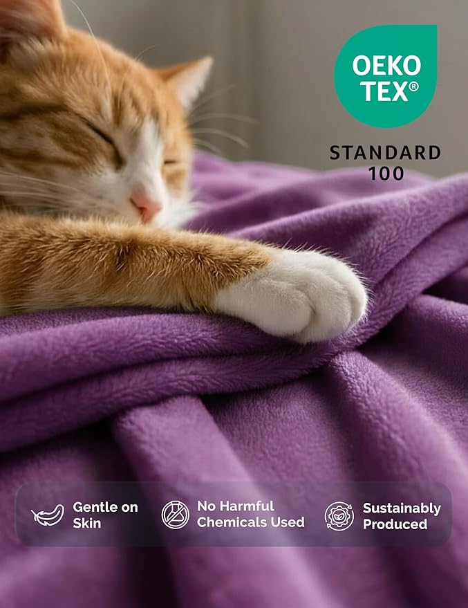 Casa Platino Fleece Throw Blankets – 300 GSM Purple – Soft Cozy Warm Holiday Throws for Winter, Fuzzy Plush Elegant Gifts for Kids, Men & Women - Ideal for Couch, Sofa, Chair or Bed - 50x60 Inch