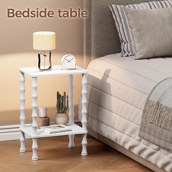 Side Table, 2-Tier End Table with Storage Shelf, Night Stand for Small Spaces, Modern Coffee Tables for Living Room, Bedroom (1, White)