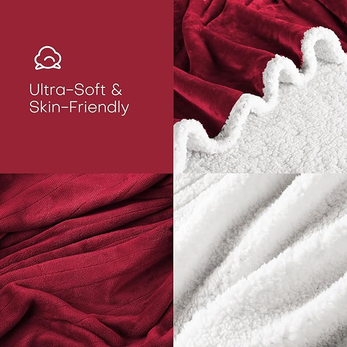 LUXIAN Electric Heated Blanket Twin Size 62"x84" - Microplush & Sherpa Fabric Dual-Sided, 9 Heat Settings & 1-10 Hours Auto Off, Cozy Warming Throw for Home, Office, or Bed, Machine Washable，Wine Red