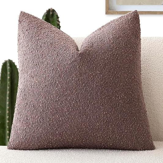 Foindtower Decorative Textured Boucle Throw Pillow Covers Accent Solid Pillow Cases Neutral Soft Cozy Couch Cushion Case for Chair Sofa Bedroom Living Room Home Decor 18x18 Inch,1PC,Dark Purple