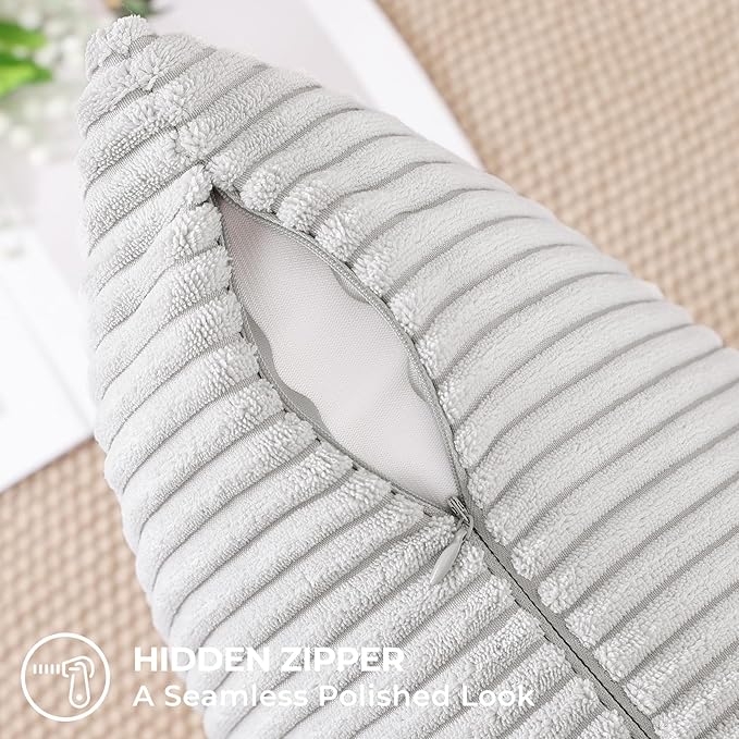 Mecatny Corduroy Decorative Throw Pillow Covers 22x22 Set of 2 for Sofa Living Room, Soft Neutral Boho Couch Pillow Covers for Home Decor, Grey
