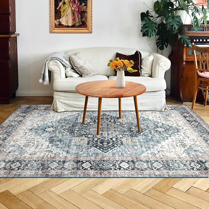 Domitapis Runner Rug 2×6, Vintage Boho Rug,Ultra-Soft Low Pile, Washable, Non Slip,Stain Resistant Printed Carpet for Hallway Kitchen Living Room Bedrooms Playroom Office, Blue/Navy