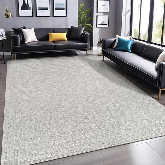 Luul Home Modern Micro Loop Indoor Area Rugs for Living Room Bedroom Kitchen Geometric Pebble White 4x6 Luxury Durable Low and High Pile Non-Shedding Stain Resistant Soft Area Carpet 4 x 6