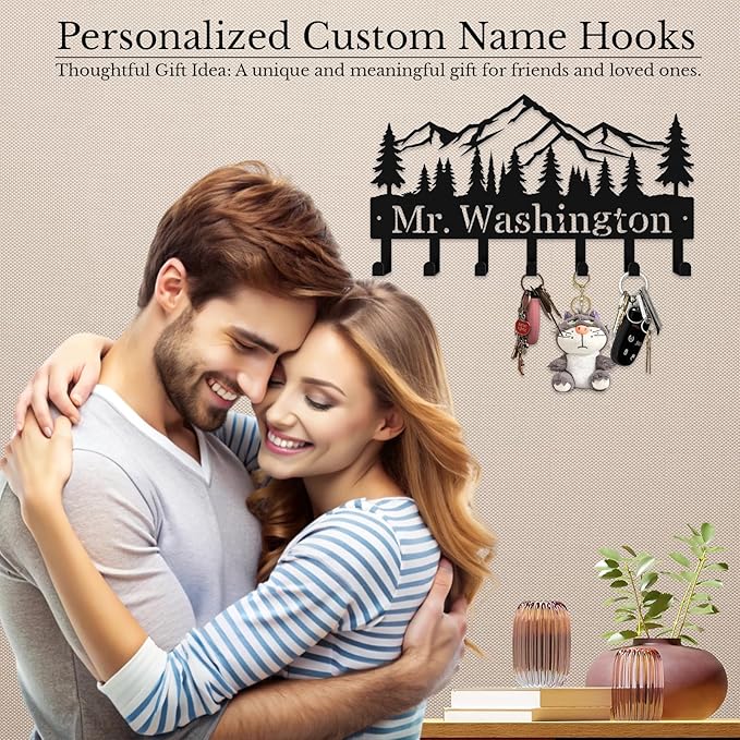 Personalized Metal Key Rack Hooks, Key Holder Wall Mounted Key Hooks, Mountain, Grove Theme Wall Decoration Hooks, Key Hanger Organizer for Living Room, Entryway, Bathroom, Office Decor