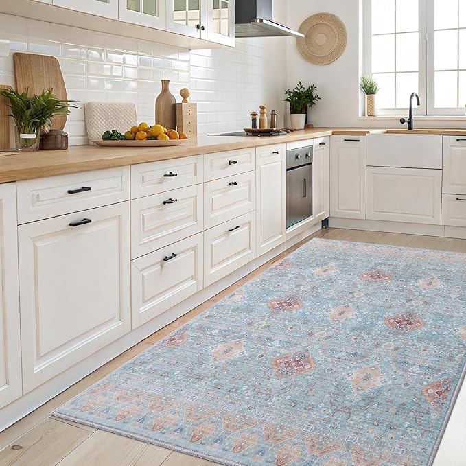 Vanmoos 2x3 Washable Area Rug – Soft, Non-Slip Entrance Rug, Durable Indoor Door mat, Floor Carpet for High-Traffic Areas, Entryway, Kitchen, and Bedside, Charm/Turquoise