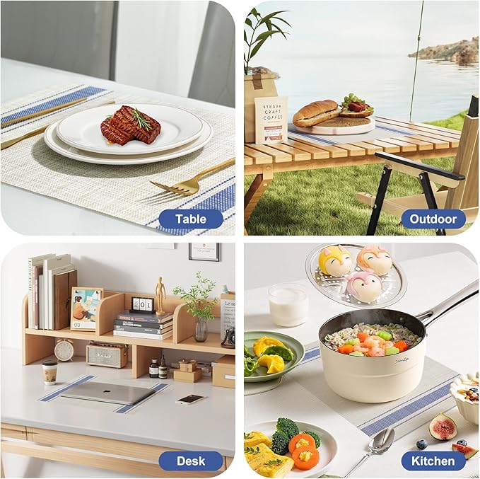 Placemats Set of 8，Non-Slip PVC Weave Table Mats Easy to Clean，Heat Resistant Place Mats for Kitchen Dining Table Decoration Indoor Outdoor，Khaki Blue