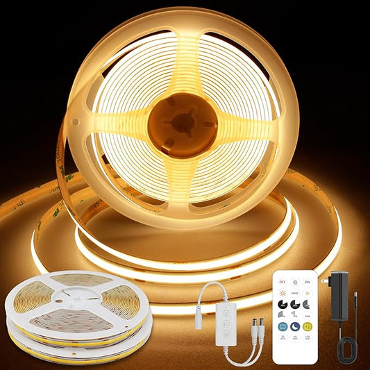 COB LED Strip Lights Warm White,24V Dimmable led Light Strip KIT with Remote and app Control,2700K 32.8FT/2 * 5m 8mm Wide Ra>90 Cuttable Flexible Strip Lights for Bedroom,Wardrobe,Cabinet
