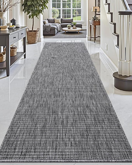 DEXI Hallway Runner Rug 3.3x10, Woven Braided Farmhouse Runner Carpet Indoor, Absorbent Thin Long Entryway Runners for Kitchen, Laundry Room, Patio Entrance, Dark Grey