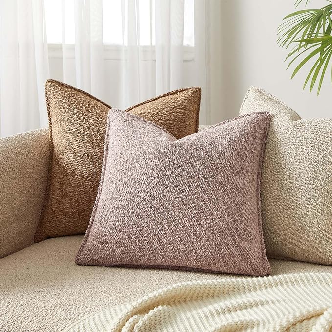 JUSPURBET Pink Decorative Pillow Covers 20x20 Set of 2 Throw Pillow Covers for Couch Sofa Bed Cozy Boucle Textured Cushion Covers Cases with Hidden Zipper for Living Room Home Decor