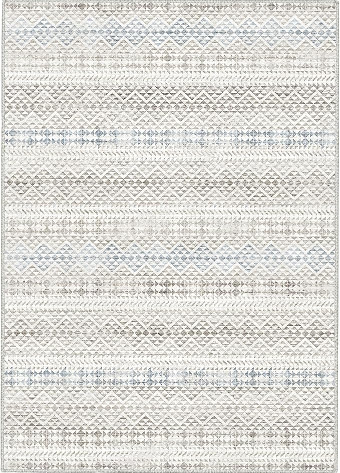 Fortsea 5'x7' Machine Washable Abstract Design Area Rug Machine Washable Area Rugs 5X7, Non Slip, Stain Resistant, Home Decor Living Room Area Rugs 5x7 (Grey Blue Cream 5x7)…