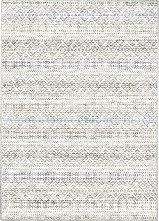 Fortsea 5'x7' Machine Washable Abstract Design Area Rug Machine Washable Area Rugs 5X7, Non Slip, Stain Resistant, Home Decor Living Room Area Rugs 5x7 (Grey Blue Cream 5x7)…