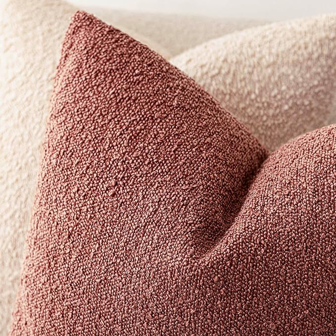 Foindtower Decorative Textured Boucle Throw Pillow Covers Accent Solid Pillow Cases Neutral Soft Cozy Couch Cushion Case for Chair Sofa Bedroom Living Room Home Decor 26x26 Inch,1PC,Orange Rust Red