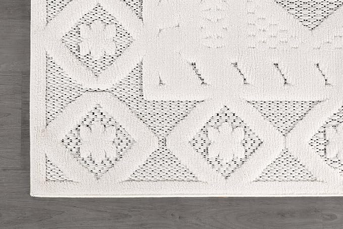 Luul Home Modern Micro Loop Indoor Runner Rugs for Living Room Bedroom Kitchen Geometric Trellis White 2x7 Luxury Durable Low and High Pile Non-Shedding Stain Resistant Soft Area Carpet 2 x 7