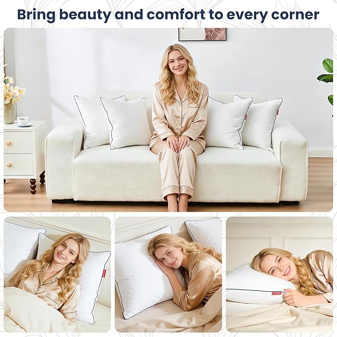 ROSE FEATHER Down Pillow Inserts 20x20, 100% Goose Down Feather Throw Pillows Inserts - Ultra Plush, Decorative Pillow Insert with Soft Cotton Cover for Couch, Sofa, Bed, Living Room (Pack of 1)