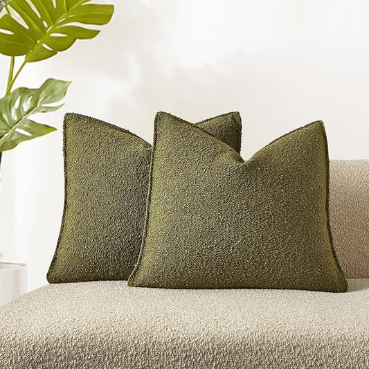 JUSPURBET 22x22 Pillow Covers Set of 2 Decorative Throw Pillow Covers Case for Couch Sofa Bed Soft Boucle Textured Cushion Covers with Hidden Zipper for Home Decor Living Room,Olive Green
