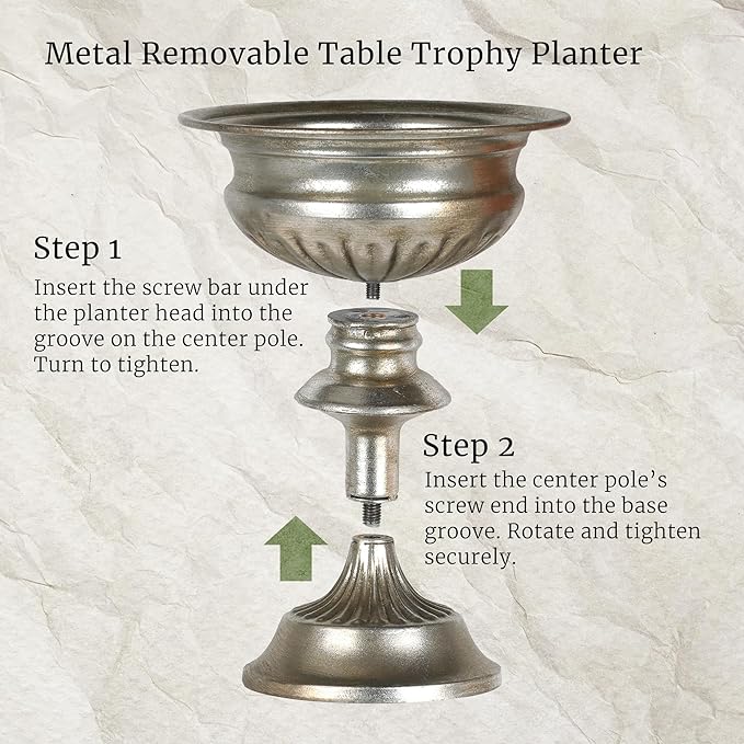 WORTH Small Urn Vases for Centerpieces Set of 2, Classic Metal Trumpet Flower Pots for Table, Bowl Vase for Wedding Party Event Home Deco (Silver, 7.8" Dia x 8.8" H)