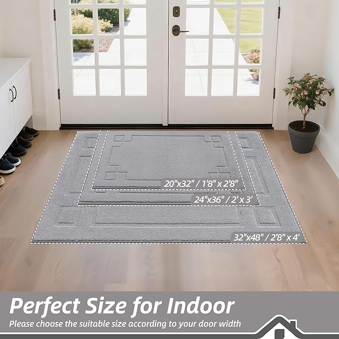 BEQHAUSE Door Mat 20" x 32", Non-Slip Door Mats Indoor Entryway Rugs Washable Low-Profile Absorbent and Stain Resist Floor Mats, Dog Door Mat for Front Back Door, Muddy Wet Shoes & Paws, Light Grey