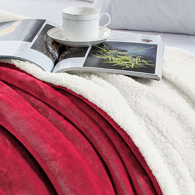 MOONLIGHT20015 Sherpa Throw Blanket - (Burgundy, 50X60 Inches) Soft and Warm Blankets for Winter Thick, Fluffy and Plush Blanket for Bed, Sofa, Camping and Travel
