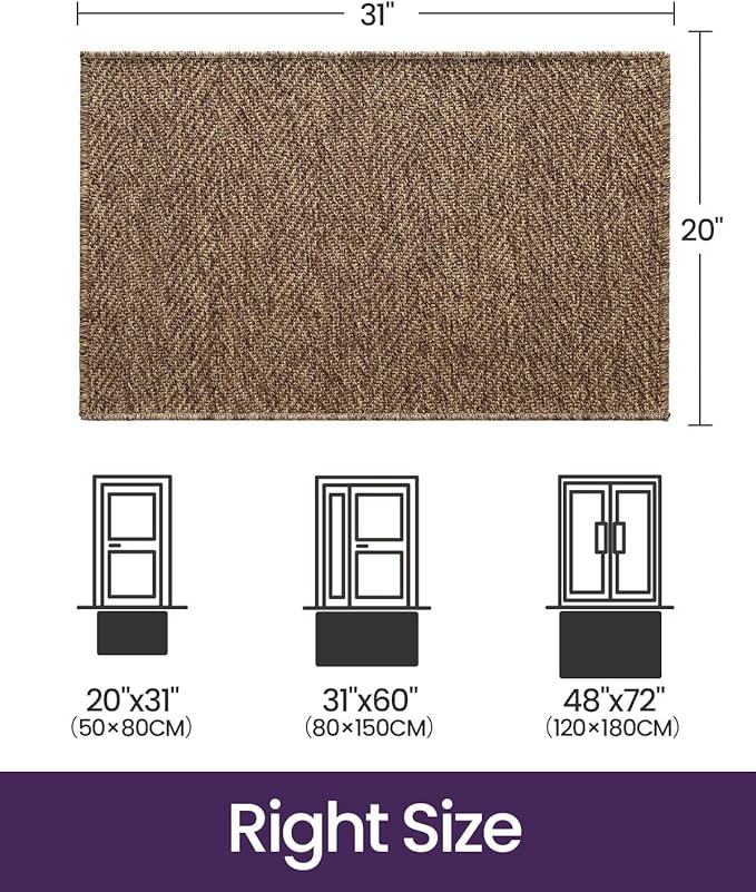 DEXI Dirt Trapper Door Mat, 20x31 Washable Doormat, Dirt Resistant and Absorbent, Easy Clean Low-Profile Floor Rugs for Entryway, Front Door, and Inside Entrance, Brown