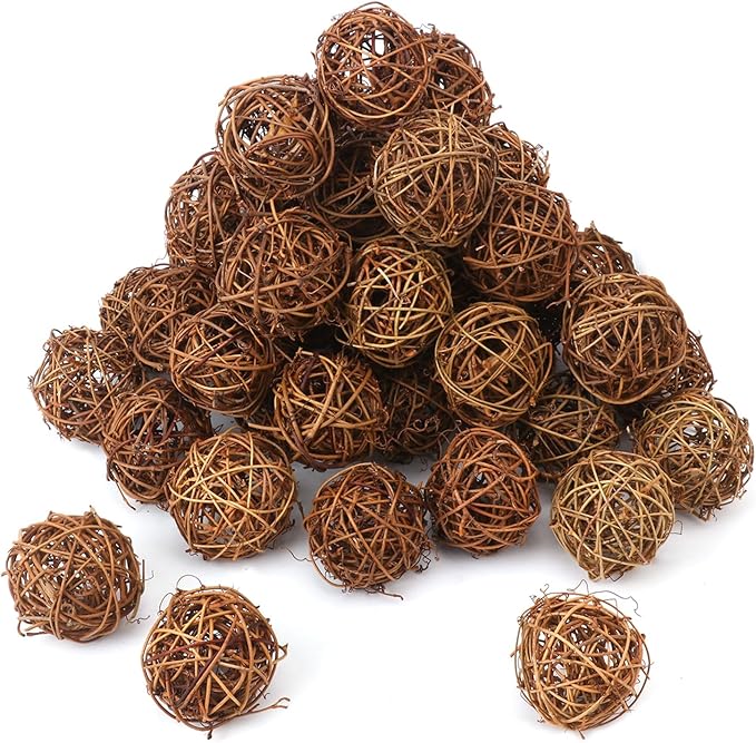 60 PCS 2.36 inch Decorative Wicker Rattan Balls, Wicker Dried Vine Balls for Party Wedding, Table Decoration and Home Décor