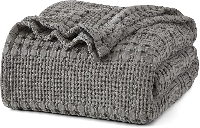 PHF 100% Cotton Waffle Weave Blanket Twin Size for Bed, Soft Lightweight & Breathable, All-Season Comfort, 300 GSM Luxury Aesthetic Blanket for Home Decor, 66"x90", Dark Grey
