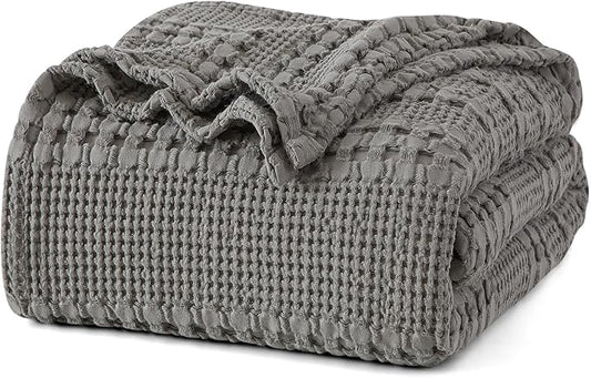 PHF 100% Cotton Waffle Weave Blanket Twin Size for Bed, Soft Lightweight & Breathable, All-Season Comfort, 300 GSM Luxury Aesthetic Blanket for Home Decor, 66"x90", Dark Grey