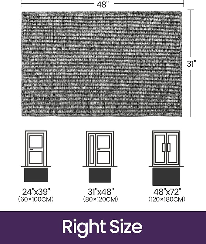 DEXI Dirt Trapper Door Mat, 31x48 Washable Doormat, Dirt Resistant and Absorbent, Easy Clean Low-Profile Floor Rugs for Entryway, Front Door, and Inside Entrance, Dark Grey